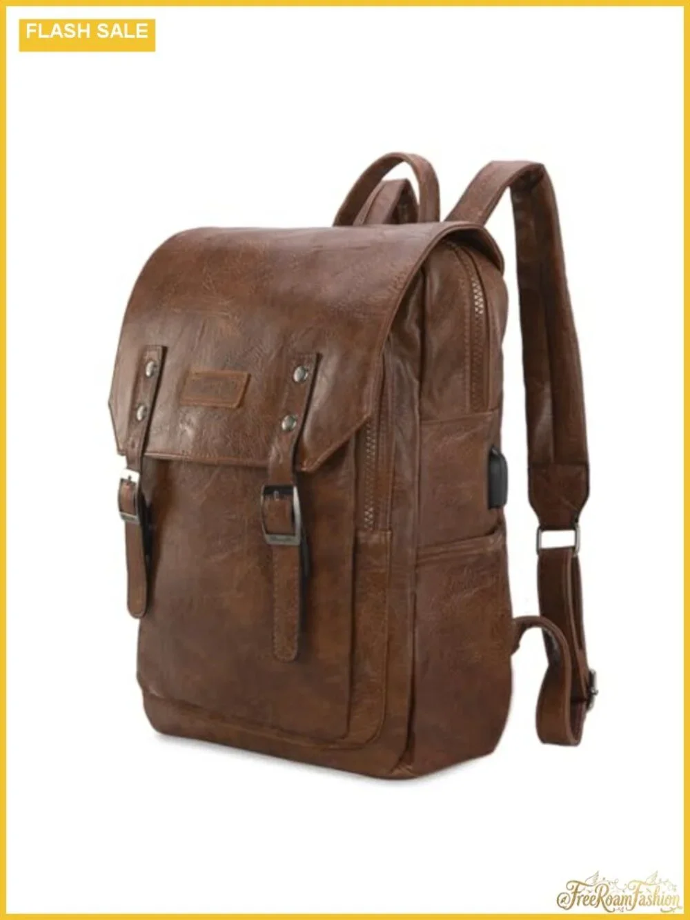 Vegan Leather Laptop Backpack with USB Charging Port, Travel Work College